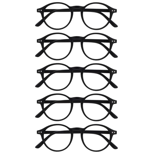 OPULIZE REY Lesebrille - 5er-Pack - Runder Retro-Rahmen - Mattschwarz - Herren Damen - Federscharniere - RRRRR56-1 - +1.00 von OPULIZE