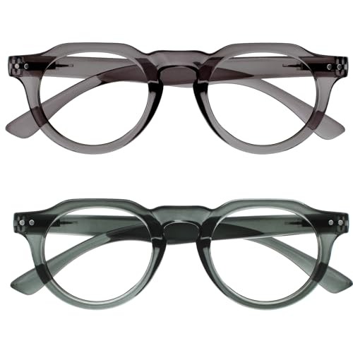 OPULIZE RIO Lesebrille mit Blaulichtfilter - 2er Pack - Oben Abgeflachter Rahmen - Grün, Grau - Damen & Herren - Federscharniere - BB53-67 - +3.00 von OPULIZE