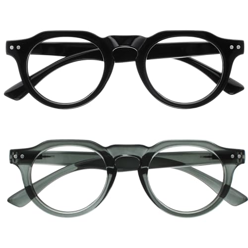 OPULIZE RIO Lesebrille mit Blaulichtfilter - 2er Pack - Oben Abgeflachter Rahmen - Schwarz, Grau - Damen & Herren - Federscharniere - BB53-17 - +2.00 von OPULIZE