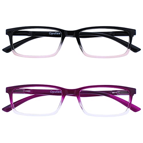 OPULIZE SEE Blaulichtfilter Lesebrille für Damen Herren, Blendfreie UV400-Schutz Federscharnier Anti-Müdigkeit, Rechteckiger Rahmen, Computerbrillen Gaming, 2er-Pack Rosa Violett +3,50 von OPULIZE