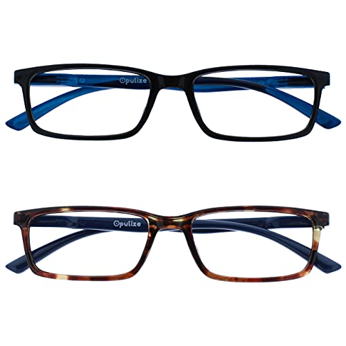 OPULIZE See-Lesebrille Blaulichtfilter 2er Pack Schmal Rahmen Federscharniere Verbessern Den Schlaf Computer Gaming Entspiegelt Schwarz Braun Herren Damen BB9-12 +3.50 von OPULIZE