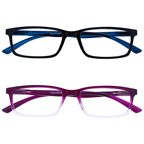 OPULIZE See-Lesebrille Blaulichtfilter 2er Pack Schmal Rahmen Federscharniere Verbessern Den Schlaf Computer Gaming Entspiegelt Schwarz Lila Herren Damen BB9-15 +3.50 von OPULIZE