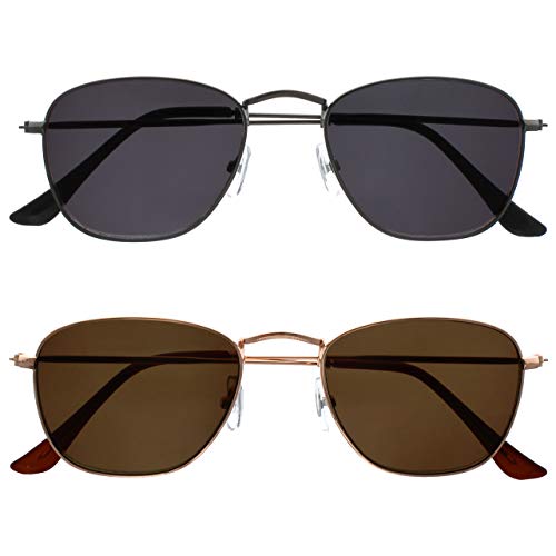 OPULIZE Sky Sonnenbrille 2er Pack Dünner Rand Metallfassung In Klassischer Form Kratzfest Getönte Linse UV400-Schutz Metallgrau Gold Herren Damen SS95-79 OPULIZE Sky Sonnenbrille 2er Pack Dünner Rand Metallfassung In Klassischer Form Kratzfest Getönte Linse UV400-Schutz Metallgrau Gold Herren Damen SS95-79 von OPULIZE