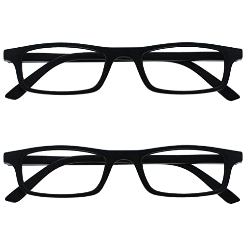 OPULIZE Ted Lesebrille 2er Pack Schmaler Matt Leichter Rahmen Schwarz Federscharniere Kratzfest Herren Damen RR17-1 +1.00 von OPULIZE