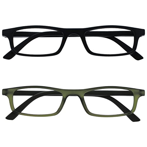 OPULIZE Ted Lesebrille 2er Pack Schmaler Matt Leichter Rahmen Schwarz Transparent Khaki Federscharniere Kratzfest Herren Damen RR17-16 +3.50 von OPULIZE