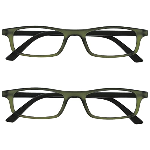 OPULIZE Ted Lesebrille 2er Pack Schmaler Matt Leichter Rahmen Transparent Khaki Federscharniere Kratzfest Herren Damen RR17-6 +3.50 von OPULIZE