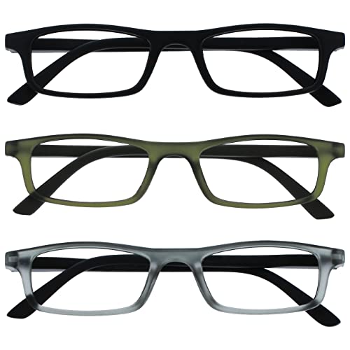 OPULIZE Ted Lesebrille 3er Pack Schmaler Matt Leichter Rahmen Schwarz Transparent Khaki Grau Federscharniere Kratzfest Herren Damen RRR17-167 +2.00 von OPULIZE