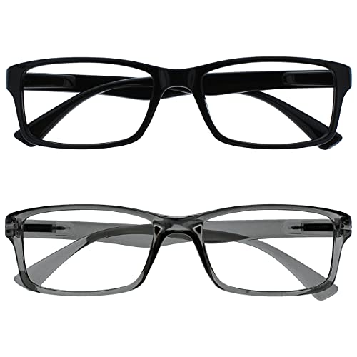 The Reading Glasses Company Die Lesebrille Unternehmen 2er-Pack Leser Schwarz Grau Designer Stil Herren Damen Lesehilfe RR92-17 +3,00 von OPULIZE