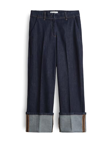 OPUS PANTS Damen Jeans | Moira CLEAN Cropped Wide Jeans mit XL Aufschlag Mid Rise Dark Rinsed Blue, 44 von OPUS PANTS
