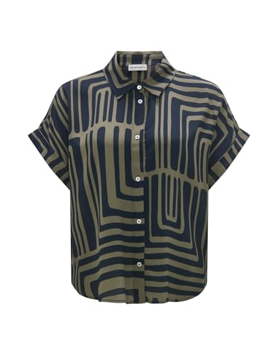 OPUS PANTS Damen Kurzarmbluse | Printbluse FERINA Loose aus nachhaltiger Viskose Olive Leaf, 34 von OPUS PANTS