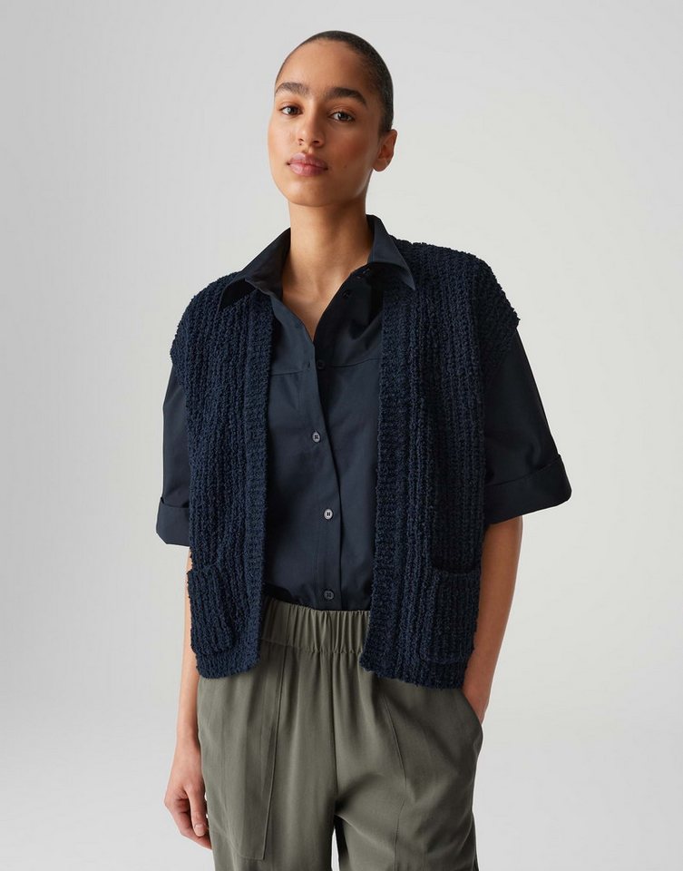 OPUS Cardigan DIMOLA in Bouclé Optik überschnittene Schulter, aufgesetzte Taschen vorne, offene Front von OPUS