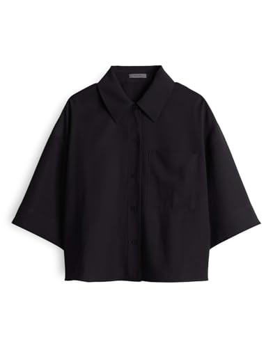 OPUS Damen Dreiviertelarmbluse | FABBEY Loose weiche Hemdbluse mit Faltendetail Black, 36 von OPUS