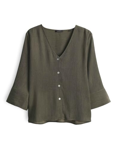 OPUS Damen Dreiviertelarmbluse | FELSEA Regular Tunikabluse mit feiner Rippoptik Olive Leaf, 40 von OPUS