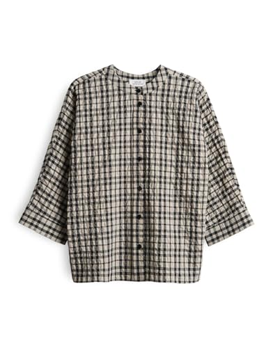 OPUS Damen Dreiviertelarmbluse | FOUNTRY Regular Karierte Hembluse mit Struktur Black, 42 von OPUS