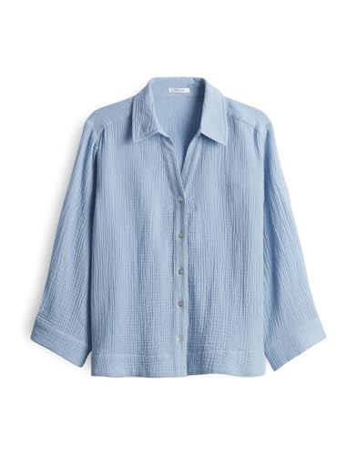 OPUS Damen Dreiviertelarmbluse | Hamdbluse FRATEA Regular aus nachhaltigem BCI Cotton Oxford Blue, 34 von OPUS
