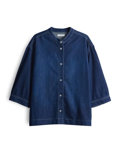 OPUS Damen Dreiviertelarmbluse | Jeansbluse FERELLA Regular aus nachhaltigem BCI Cotton Mix mid deep Blue, 36 von OPUS