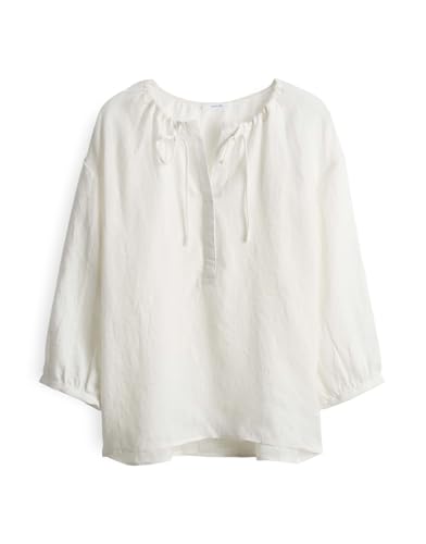 OPUS Damen Dreiviertelarmbluse | Leinenbluse Fedora mit dekorativer Schnürung Milk, 38 von OPUS