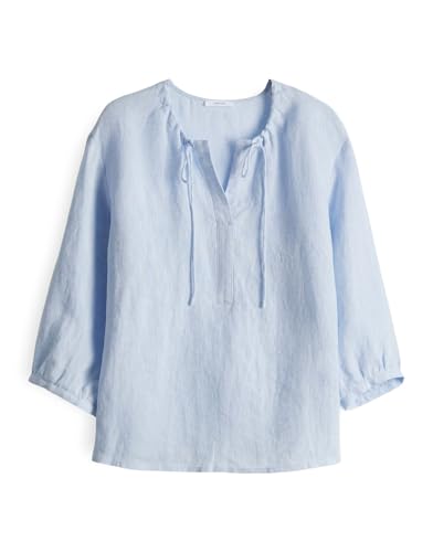 OPUS Damen Dreiviertelarmbluse | Leinenbluse Fedora mit dekorativer Schnürung Oxford Blue, 38 von OPUS