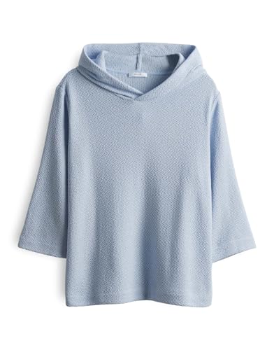 OPUS Damen Dreiviertelarmshirt | Kapuzenshirt SUKUFI Structure Regular in Strickoptik Oxford Blue, 40 von OPUS