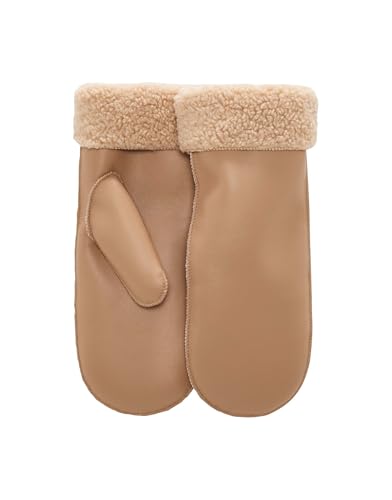 OPUS Damen Handschuh | Wärmende Fäustlinge ALEDO in Leder Optik macadamia, M von OPUS