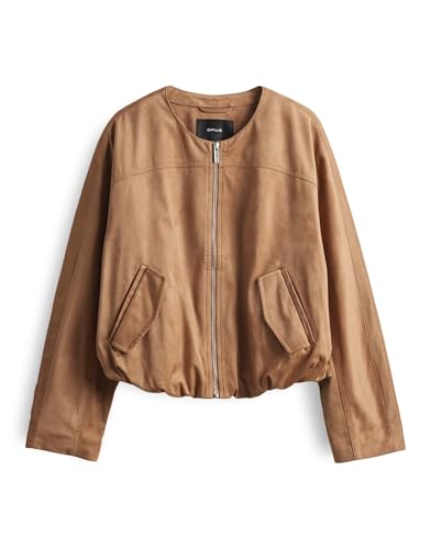 OPUS Damen Jacke | Bomberjacke HAUDI Regular in Velourslederoptik Creamy Camel, 38 von OPUS