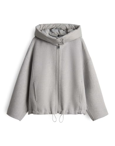 OPUS Damen Jacke | HIKONA Regular Doubleface Jacke mit Abnehmbarer Kapuze Hazy Fog Melange, M von OPUS
