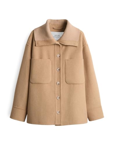 OPUS Damen Jacke | JOSIA Regular Overshirt mit breitem Strickkragen Caramel, 42 von OPUS