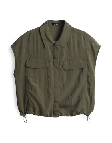 OPUS Damen Kurzarmbluse | Crashbluse FROPI Regular mit Utility Details Olive Leaf, S von OPUS