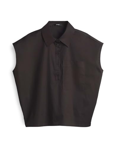 OPUS Damen Kurzarmbluse | FAJORA Regular Shirtbluse aus Baumwollstretch Midnight Brown, 38 von OPUS