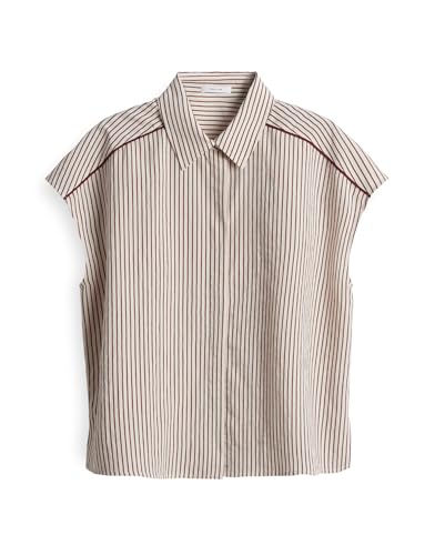 OPUS Damen Kurzarmbluse | FAMELLA Regular Streifenbluse aus nachhaltigem Viskosemix Cassis, 34 von OPUS