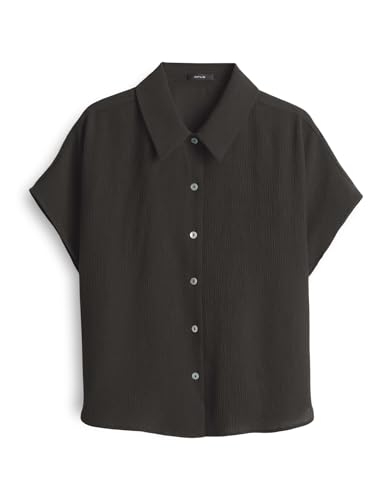 OPUS Damen Kurzarmbluse | FASINGA Loose Hemdbluse mit Crinkle Struktur Midnight Brown, 42 von OPUS