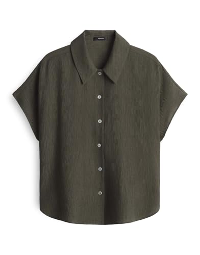 OPUS Damen Kurzarmbluse | FASINGA Loose Hemdbluse mit Crinkle Struktur Olive Leaf, 40 OPUS Damen Kurzarmbluse | FASINGA Loose Hemdbluse mit Crinkle Struktur Olive Leaf, 40 von OPUS