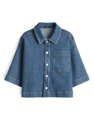 OPUS Damen Kurzarmbluse | FEMSE Loose Boxy Hemdbluse aus weichem Denim mid Lane Blue, L von OPUS