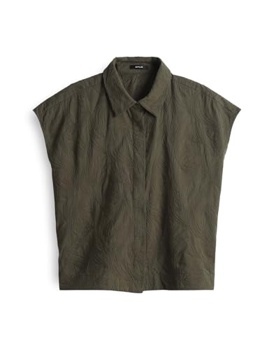 OPUS Damen Kurzarmbluse | Hemdbluse FALME mit sommerlicher Allover Stickerei Olive Leaf, S von OPUS
