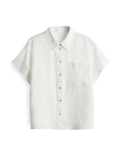 OPUS Damen Kurzarmbluse | Hemdbluse Felisa Regular aus Leinen Milk, 40 von OPUS