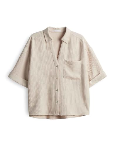 OPUS Damen Kurzarmbluse | Hemdbluse Fiora Loose im Crinkle-Look Natural Glaze, 44 von OPUS