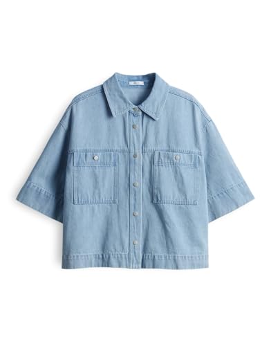 OPUS Damen Kurzarmbluse | Jeansbluse FERLOSA Oversized mit markanten Cargo Details Light Parisien Blue, L von OPUS