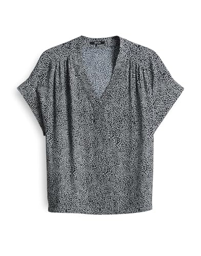 OPUS Damen Kurzarmbluse | Printbluse FILVA MINMAL Loose aus nachhaltiger Viskose Coal Blue, 38 von OPUS