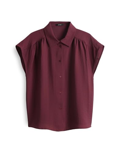 OPUS Damen Kurzarmbluse | Satinbluse FAIRI Loose mit femininen Raffungen Cassis, 36 OPUS Damen Kurzarmbluse | Satinbluse FAIRI Loose mit femininen Raffungen Cassis, 36 von OPUS