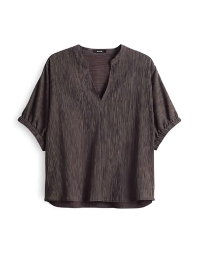 OPUS Damen Kurzarmbluse | Streifenbluse FARULA Loose mit bewegter Crash Struktur Midnight Brown, 38 von OPUS