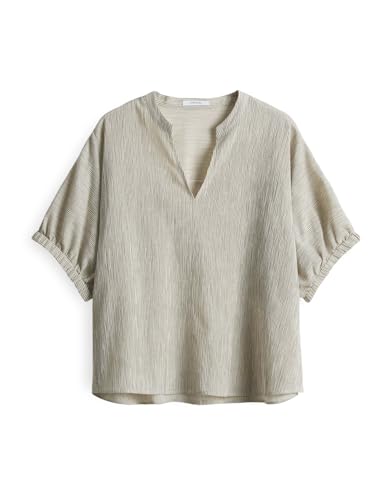 OPUS Damen Kurzarmbluse | Streifenbluse FARULA Loose mit bewegter Crash Struktur Natural Glaze, 40 von OPUS