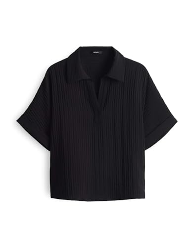 OPUS Damen Kurzarmbluse | Verkürzte Hemdbluse FELSA Loose in Crinkle Optik Black, 42 von OPUS