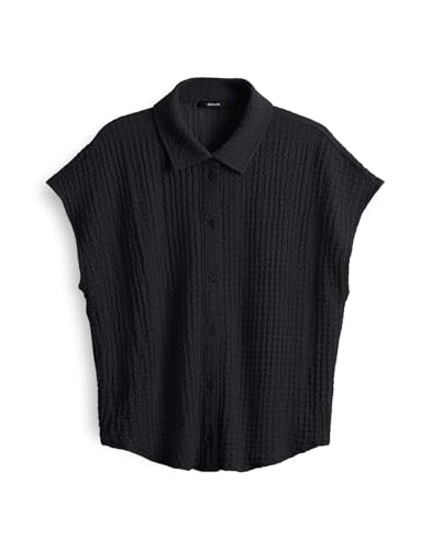 OPUS Damen Kurzarmshirt | Blusenshirt SAMSI Regular aus elastischem Smokjersey Black, 38 von OPUS