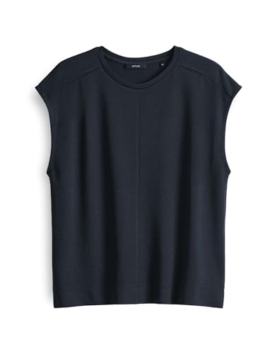 OPUS Damen Kurzarmshirt | Jerseyshirt SLUMMI Regular mit feiner Rippstruktur Coal Blue, 40 von OPUS