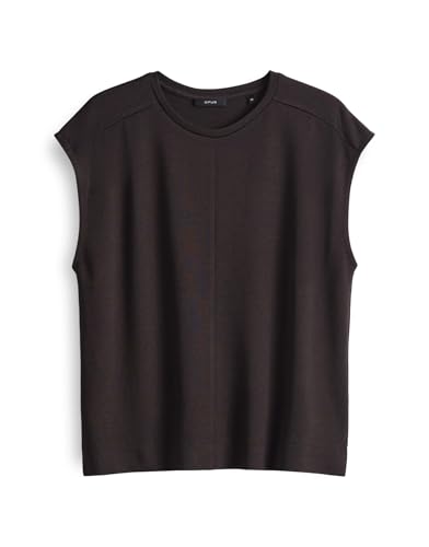 OPUS Damen Kurzarmshirt | Jerseyshirt SLUMMI Regular mit feiner Rippstruktur Midnight Brown, 38 von OPUS