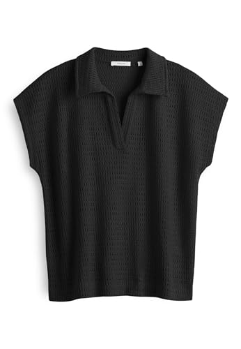 OPUS Damen Kurzarmshirt | Poloshirt SOMONA Regular in Crochet Optik Black, 40 von OPUS