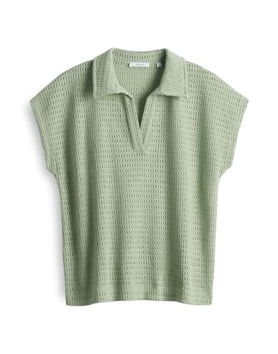 OPUS Damen Kurzarmshirt | Poloshirt SOMONA Regular in Crochet Optik Green Glow, 36 von OPUS