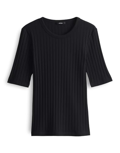 OPUS Damen Kurzarmshirt | Rippshirt SAVKA Slim aus weichem Jersey Black, 40 von OPUS