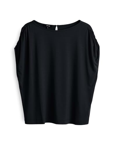 OPUS Damen Kurzarmshirt | SANUELA Regular Shirt mit Raffung an der Schulter Black, 38 von OPUS