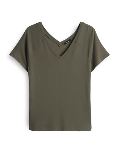 OPUS Damen Kurzarmshirt | SAVELLA Slim Jerseyshirt mit feiner Rippstruktur Olive Leaf, 38 von OPUS